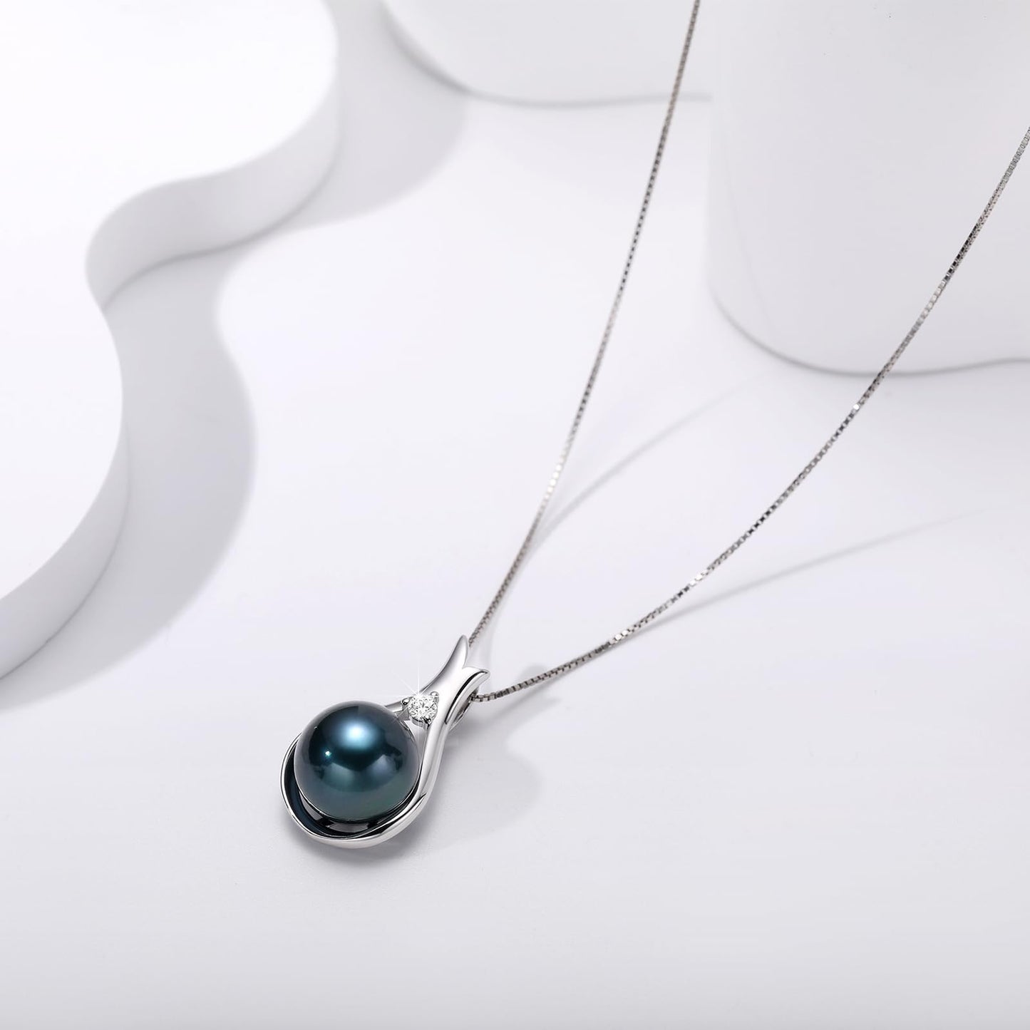 YAMI Tahitian Black Pearl Necklace 10-11mm Saltwater Cultured Pearl Jewelry with 925 Sterling Silver Adjustable Chain for Women, Mom, Wife, Luxury Gift for Birthday, Mother's Day, Anniversary