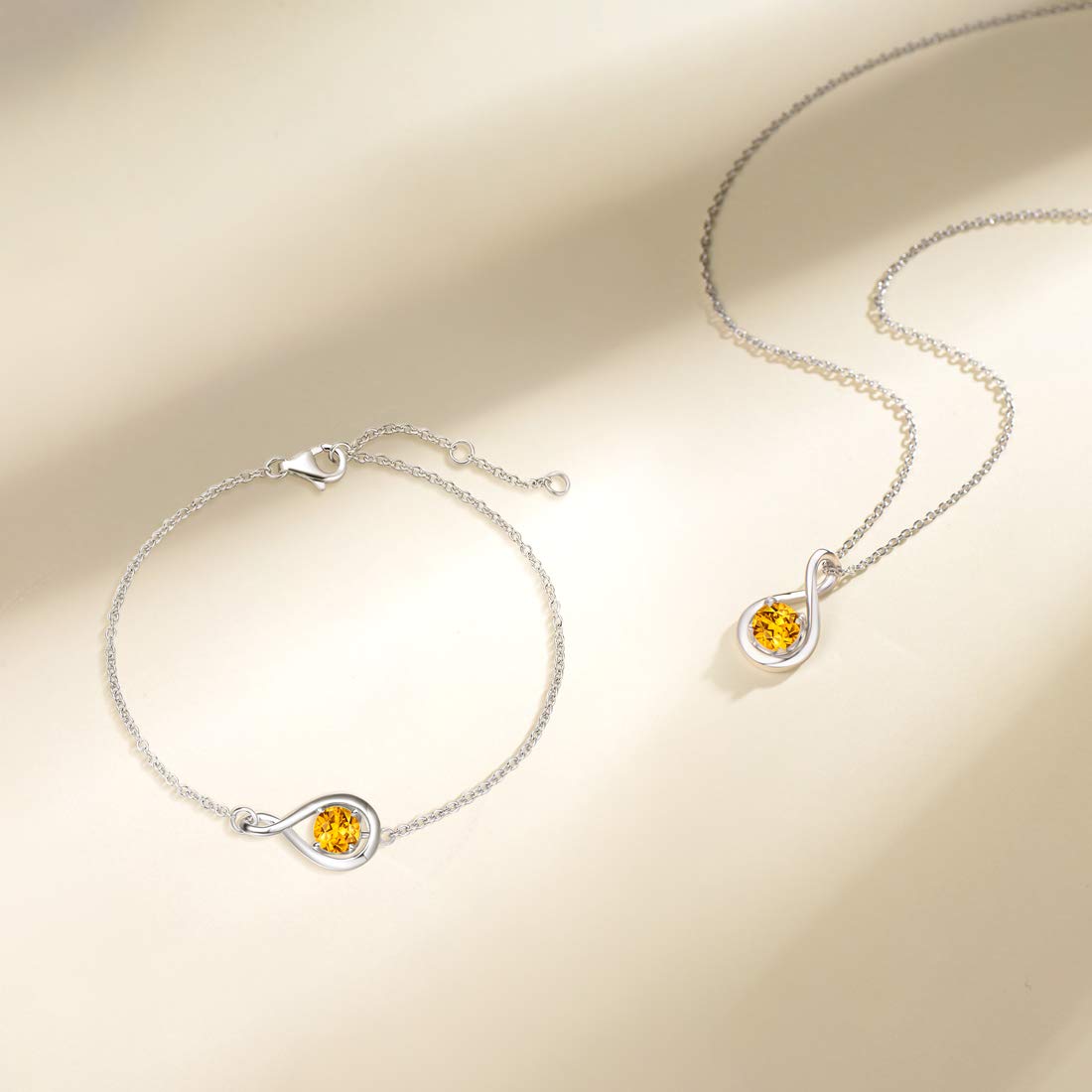 FANCIME Citrine Necklace November Birthstone Sterling Silver Yellow Topaz Gemstone Dainty Infinity Pendant Fine Jewelry Anniversary Birthday Mothers Day Gifts for Women Her Mom