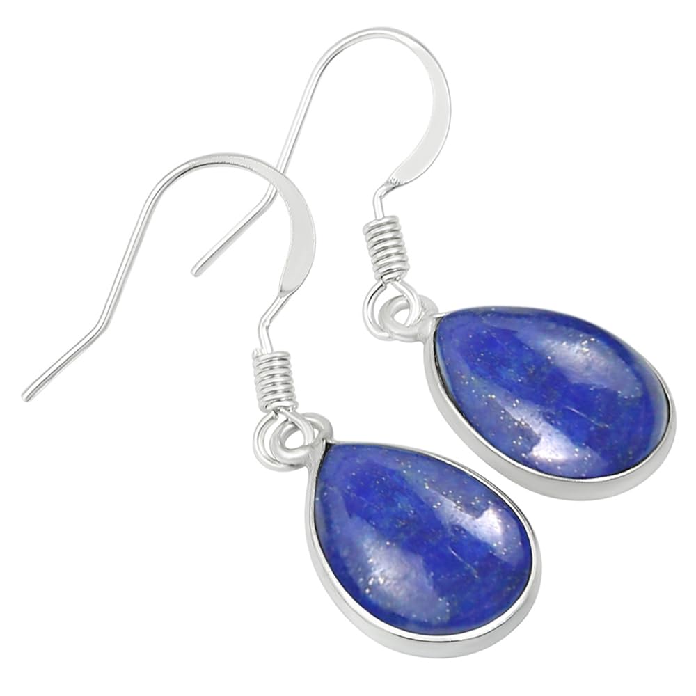 Natural Lapis Lazuli Sterling Silver Plated Dangle Earrings for Women - Violet Stone Teardrop Shape September Birthstone Handmade Drop Earrings Jewelry - Gifts for Her