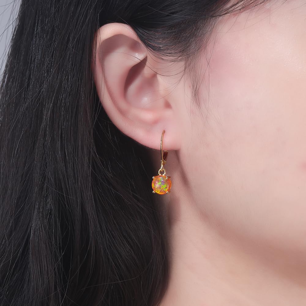 CiNily Gold Plated Dangle Earrings for Women Ladies Leverback Yellow Opal Drop Earrings