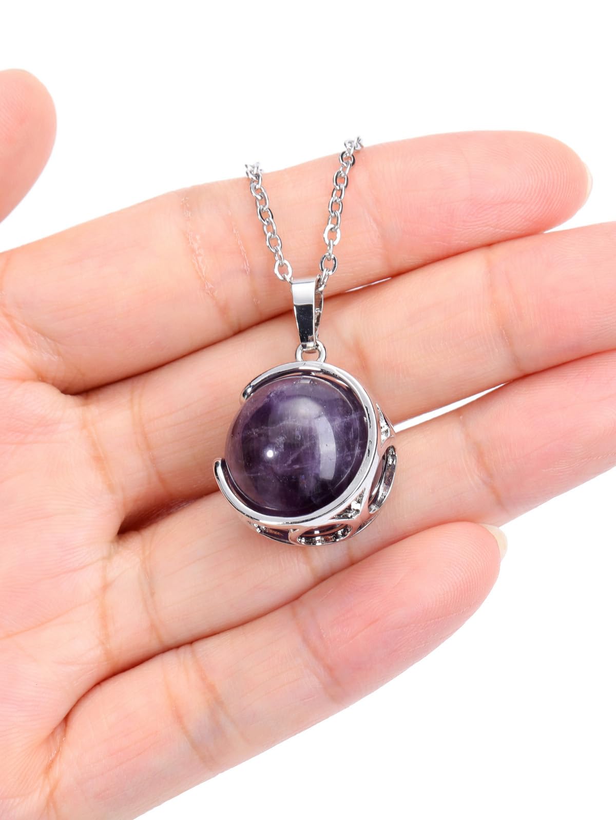 Top Plaza Amethyst Healing Crystal Stone Necklace Round Ball Rotating Natural Gemstone Pendant Necklace for Women Purple Energy Jewelry Christmas Gifts