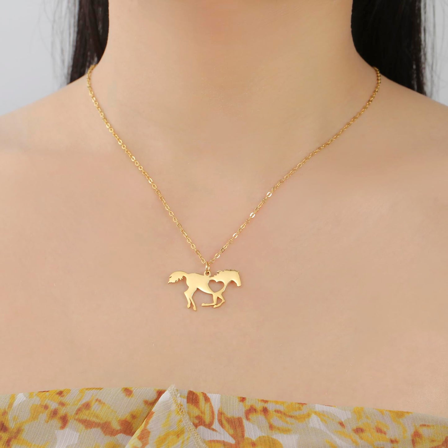 VASSAGO Horse Necklace for Women Men Stainless Steel Horse Pendant Necklace Animal Jewelry Horse Lover Gifts (gold heart horse)