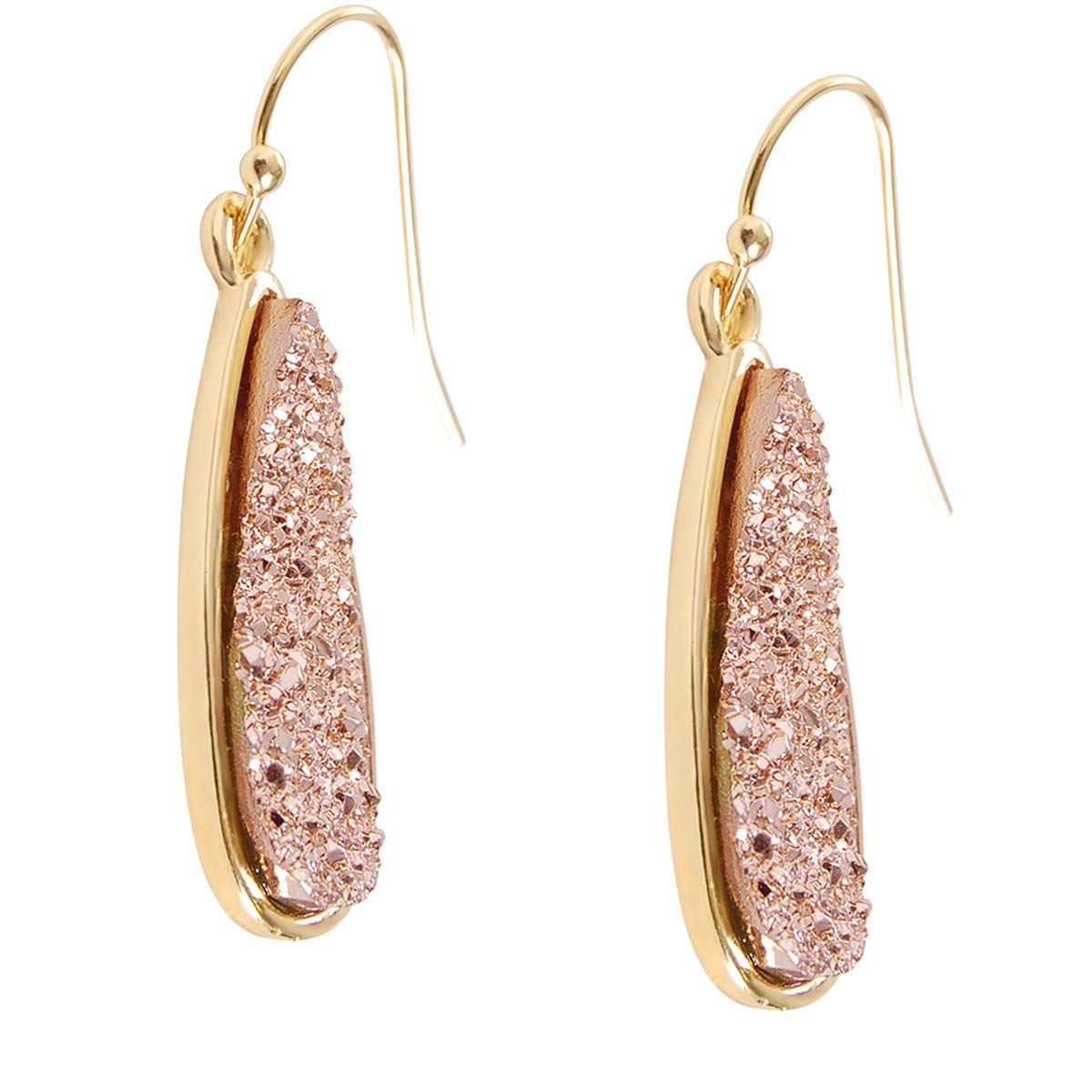 Gold Tone Earrings for Women - Gold Tone Teardrop Earrings for Women, Simulated Druzy Dressy Dangles, Sparkly Long Tear Drop Dangly Boho Drops, Dangling Bohemian Dangles for Wedding, Bridesmaid, Prom