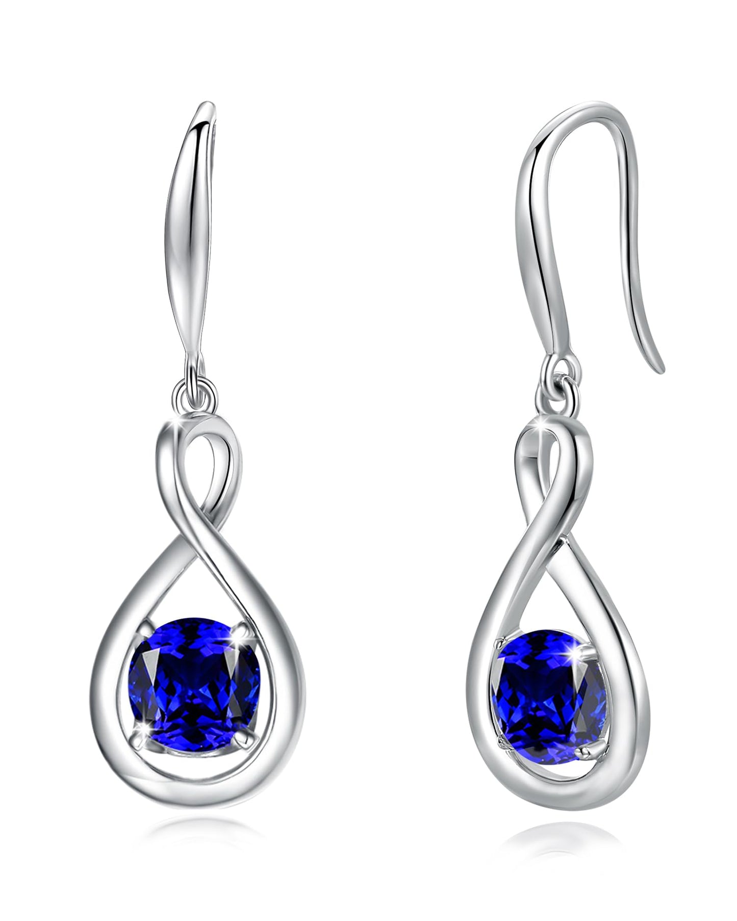 FANCIME Sapphire Dangle Drop Earrings 925 Sterling Silver Dainty Infinity Blue Gemstone September Birthstone Earring Fine Jewelry Birthday Mothers Day Gifts for Mom Women Her