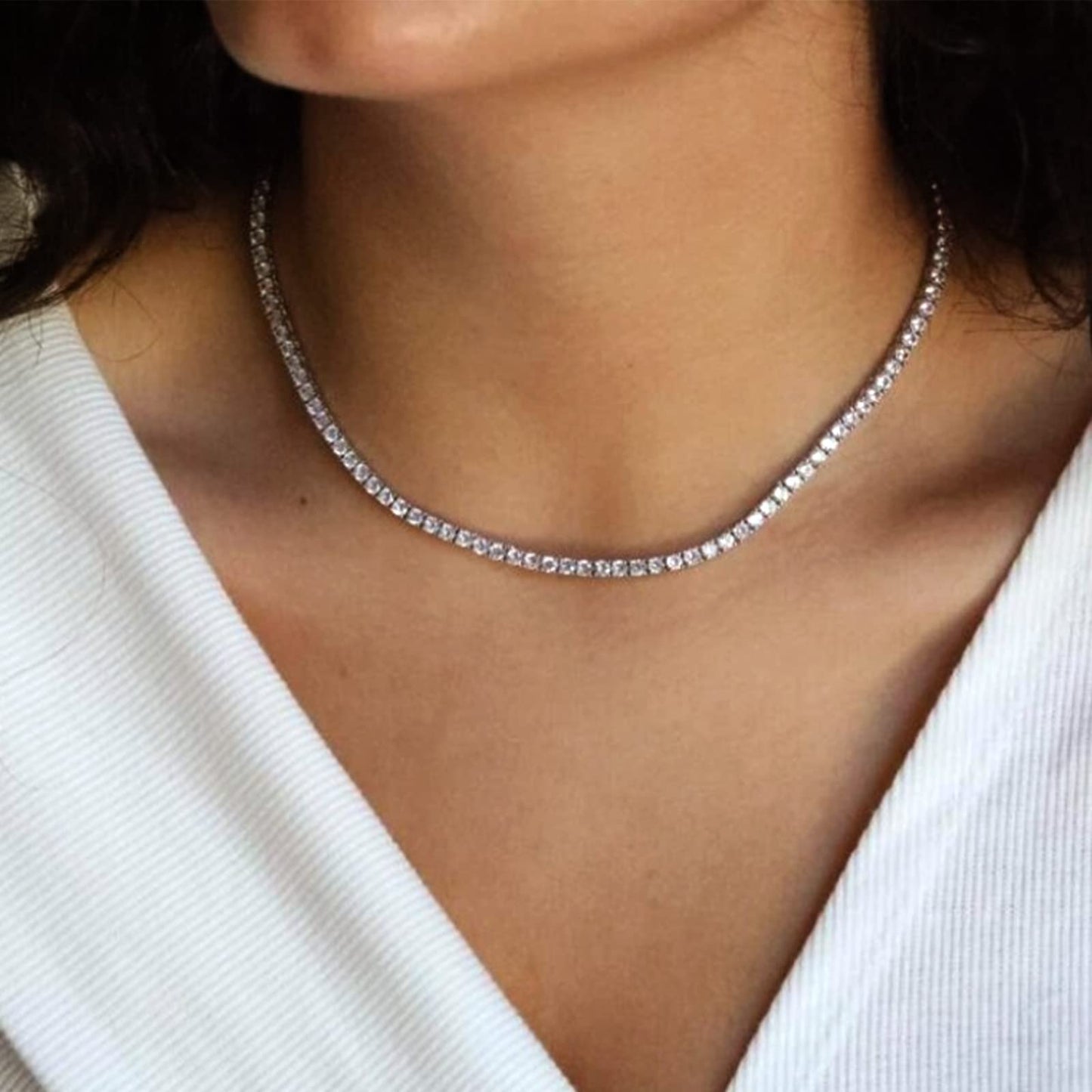 LULII Tennis Necklace Set for Women Dainty Sterling Silver Necklace and Earring Sets Diamond Earrings Crystal Bracelets for Women Silver Jewelry Sets for Bride Gift