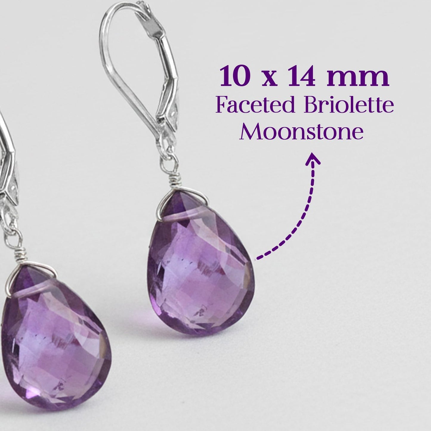 GemInspire Amethyst Teardrop Dangle Earrings for Women, Leverback Pear Shaped Gemstone, 925 Sterling Silver Leverback Hoops, Handmade February Birthstone Jewelry Gift