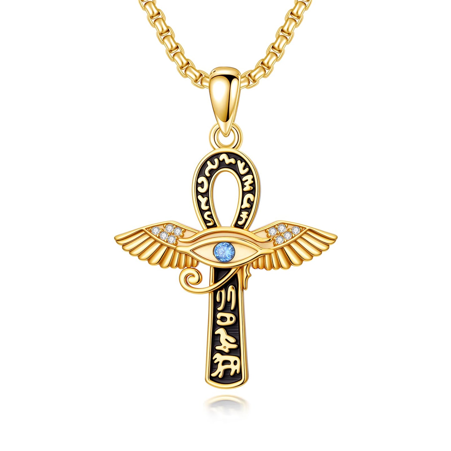 YEESIA Cross Necklace for Men Women, 925 Sterling Silver, Gold Anka Cross Pendant Necklace Evil Eye Pendant with Moonstone, Egyptian Protective Jewelry Gift for Men Women