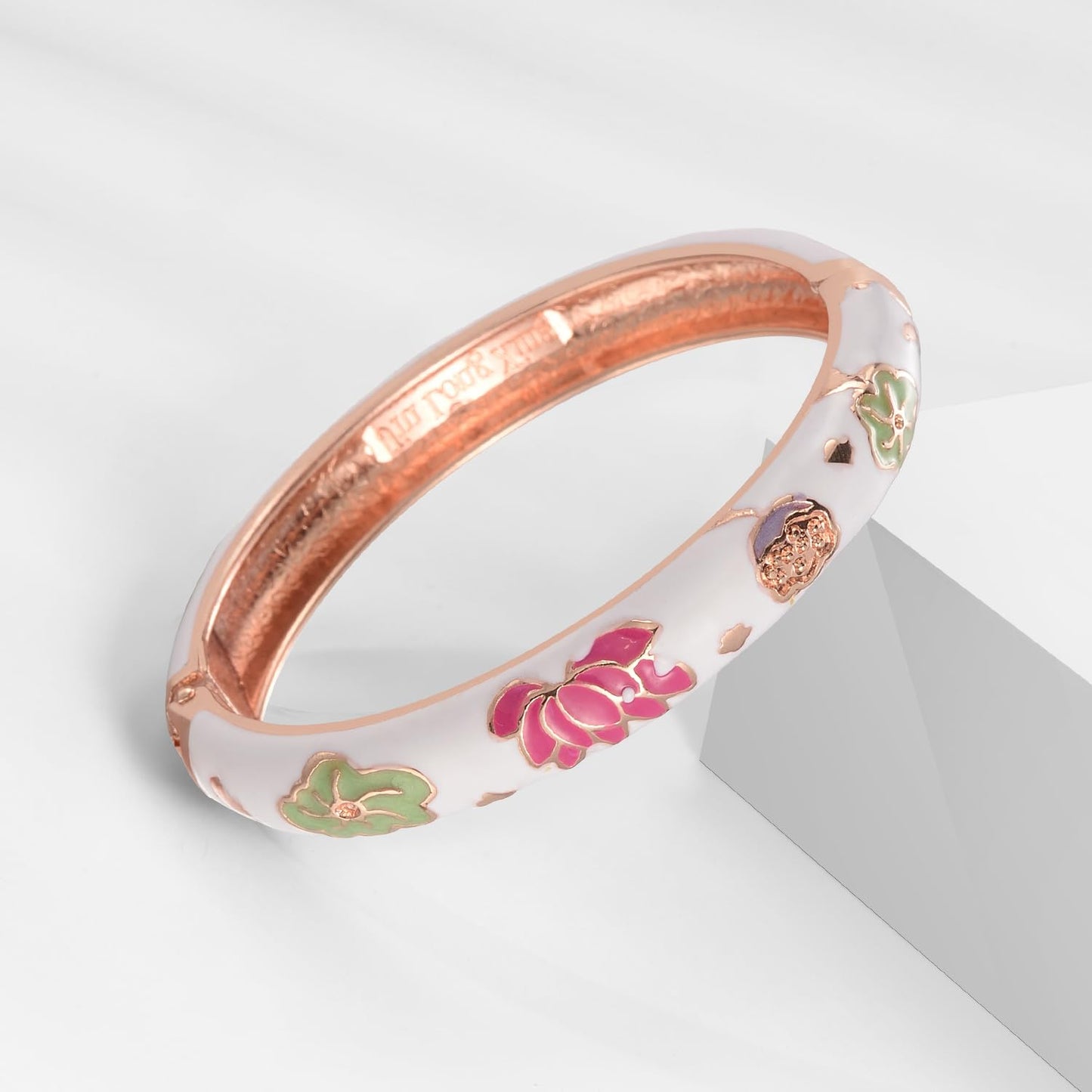 UJOY Bangles Bracelets Gorgeous Enameled Butterfly Flower Cloisonne Plated Indian Jewelry Sets Box for Womens Gift 55A35-55A106 White