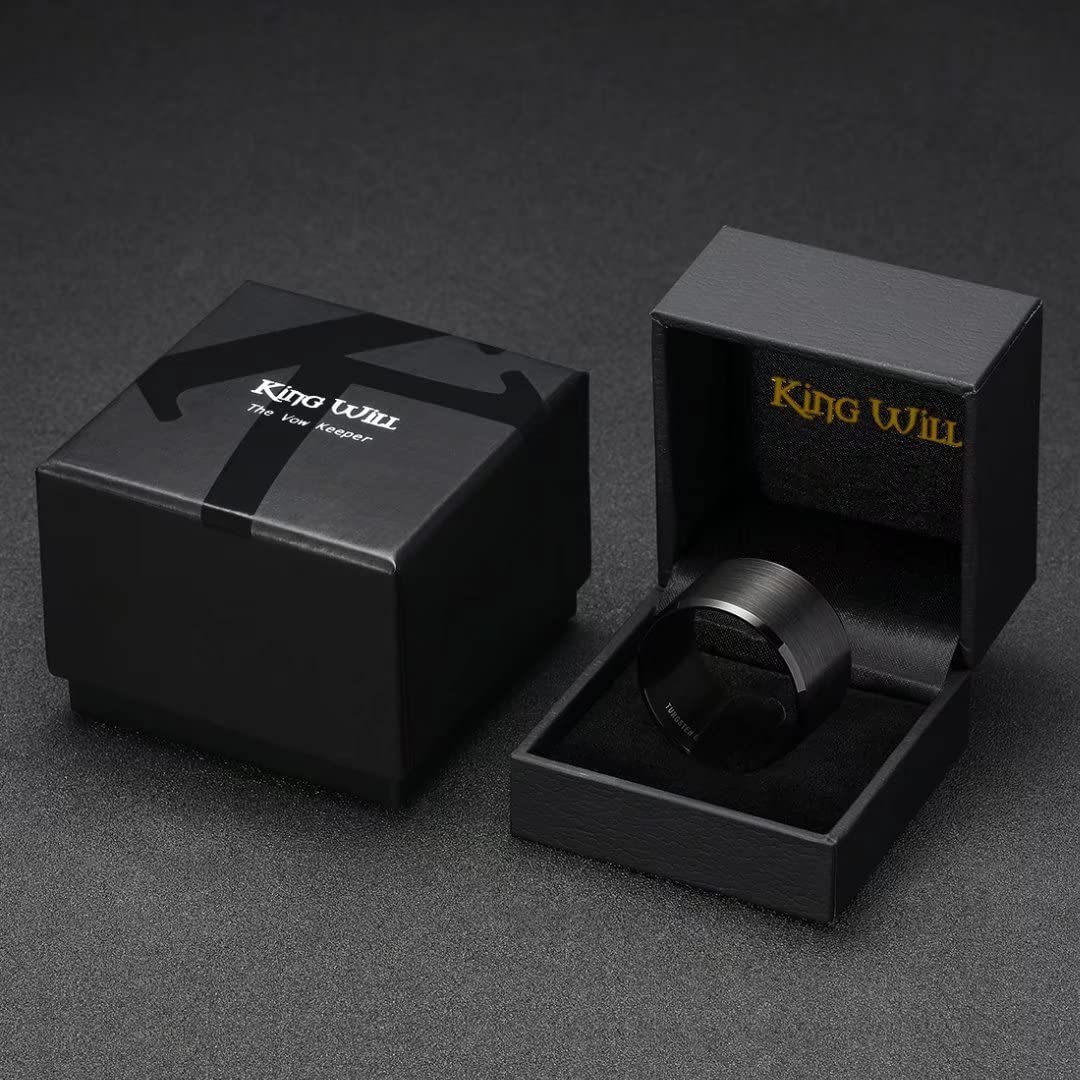 King Will Black-15mm Basic Wedding Ring For Men with Brushed Matte Surface Beveled Polished Edge Comfort Fit 13