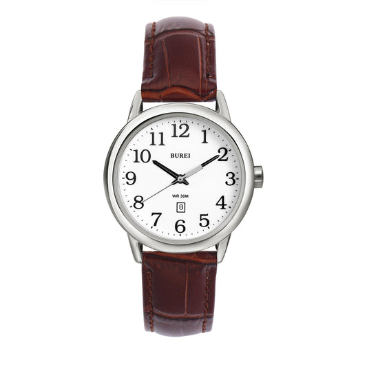 BUREI Women’s Watch 35mm Brown Minimalist Quartz Watch Soft Leather Strap Unisex Casual Dress Watch 3ATM Waterproof