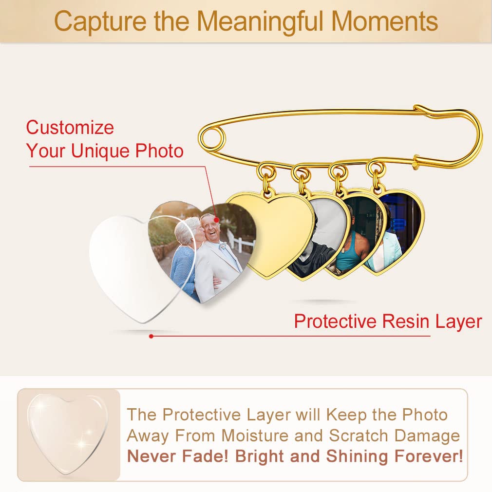 Custom4U Bouquet Brooches for Bridal Bouquets Heart Shaped Memorial Photo Charms Wedding Funeral Bouutonniere Jewelry