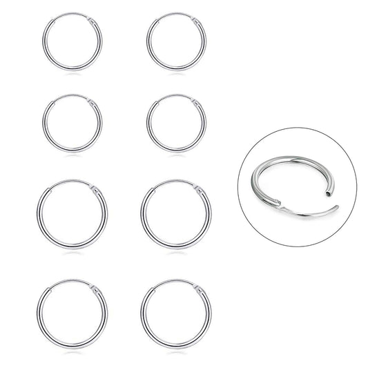 EPIRORA Silver Hoop Earrings - 4 Pairs of Hypoallergenic 925 Sterling Silver Cartilage Small Hoop Earrings for Women & Men(10mm &12mm)