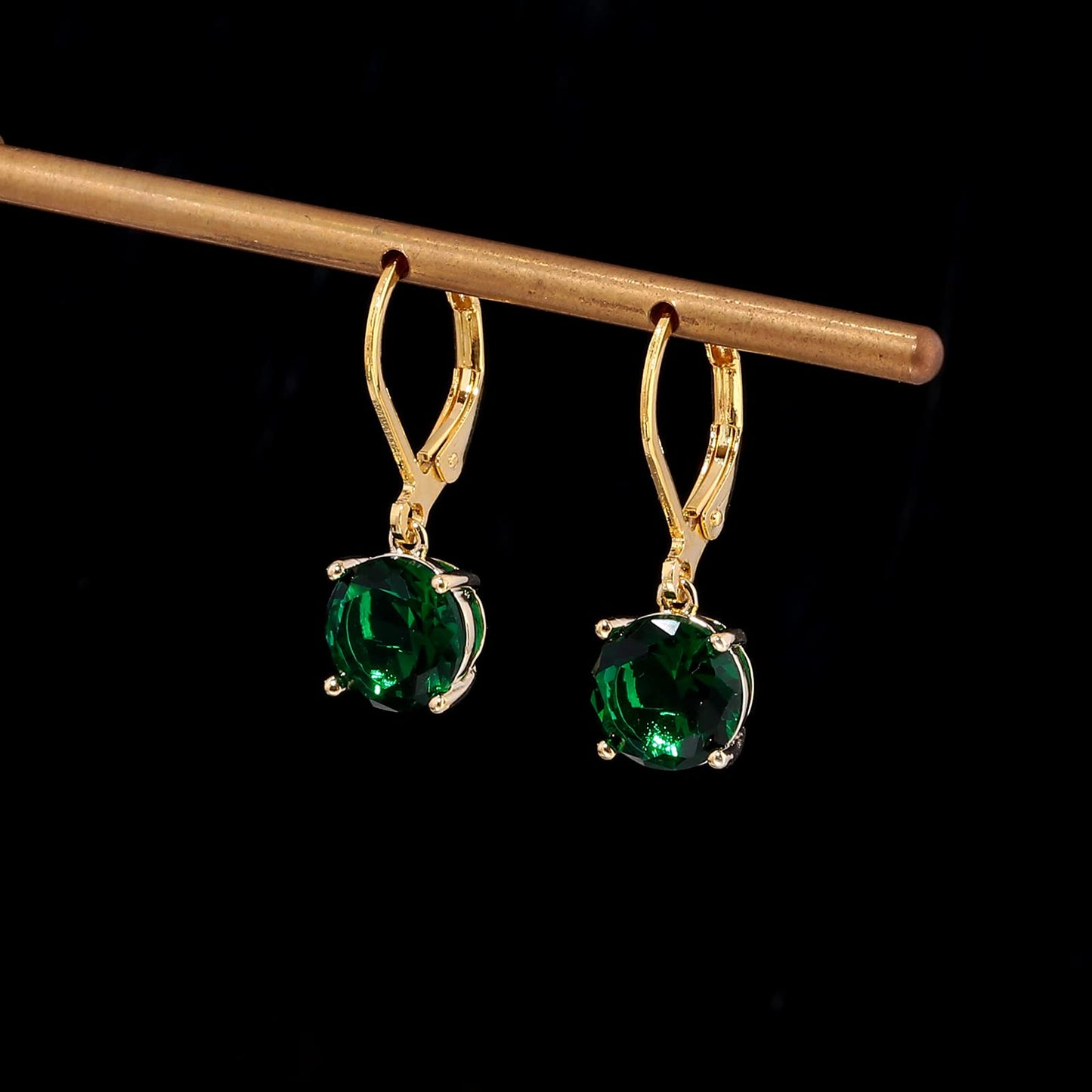 CiNily Leverback Dangle Earrings for Women Ladies Green Cubic Zircon Pendant Earrings 14K Gold Plated Hypoallergenic Crystal Drop Earrings for Sensitive Ears Jewelry 8 mm