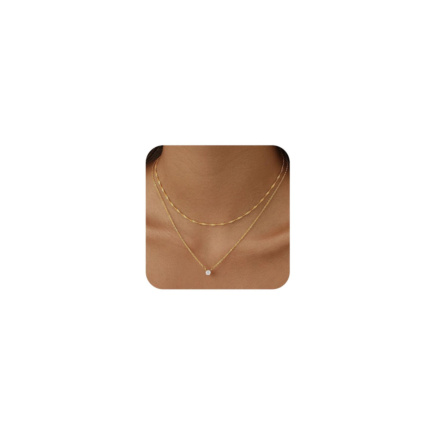 Hothrty Layered Gold Necklace for Women Dainty 14K Gold Plated CZ Pendant Necklace Choker Necklace for Women Gold Necklace Stack Diamond Simple Trendy Jewelry Set