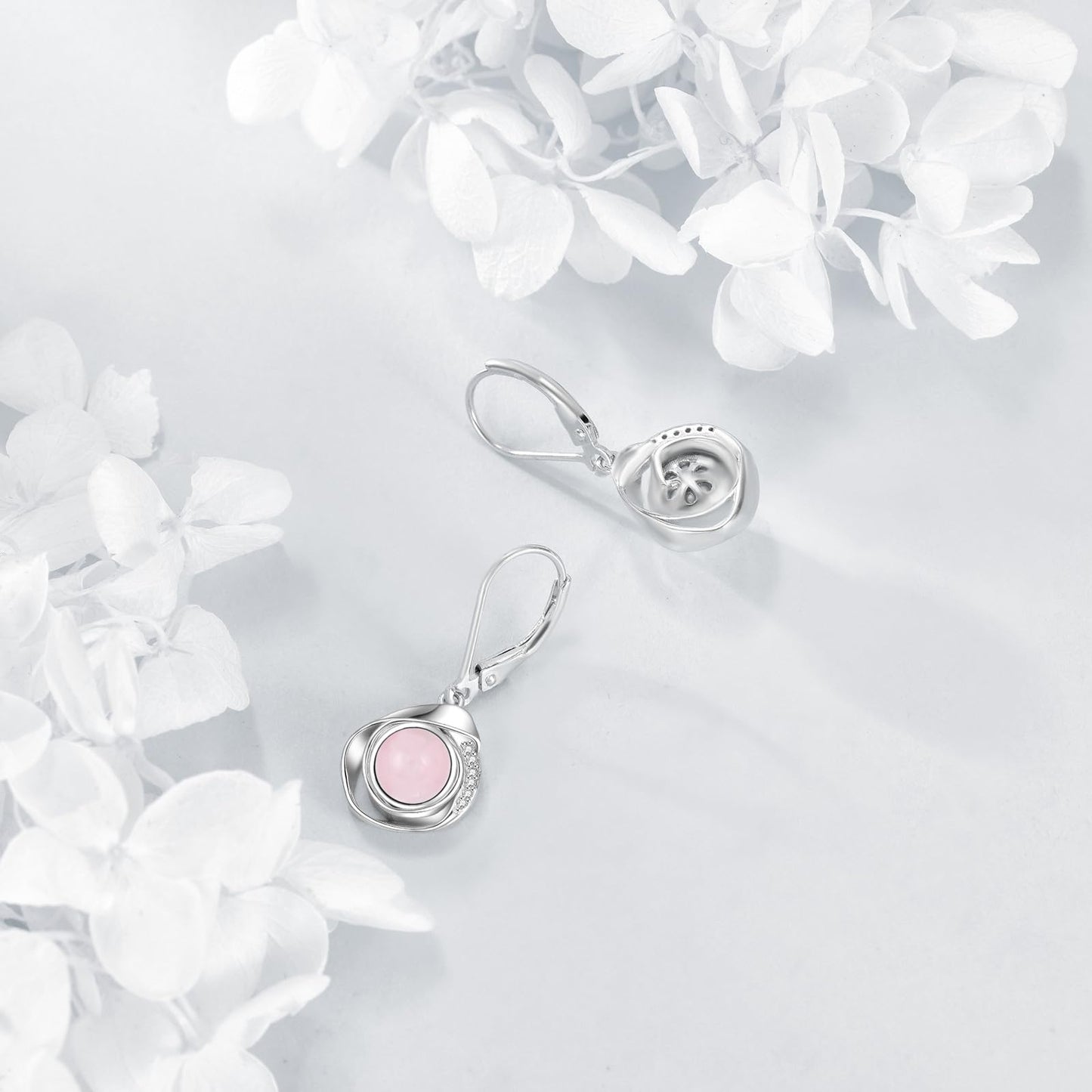 925 Sterling Silver Rose Quartz Leverback Earrings Dangle Drop Jewelry Gifts for Women (Rose quartz)