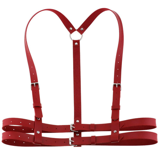 eYLun Women Leather Harness Punk Body Waist Belt - Adjustable Goth Waist Straps Red