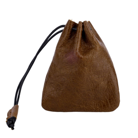 Leather Drawstring Pouch, Cowhide Vintage Leather Storage Bags Pouch Medieval Coin Purse Organizer for Earphone (Brown)