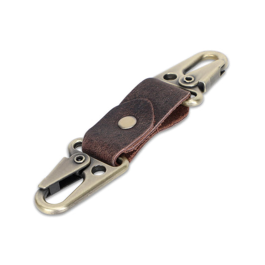 TheAntiq Genuine Leather Car Keychain - Handmade Key Holder with Dual Metal Clips, Durable Key Organizer for Car Keys, Belt, Bag & Everyday Carry (Brown)