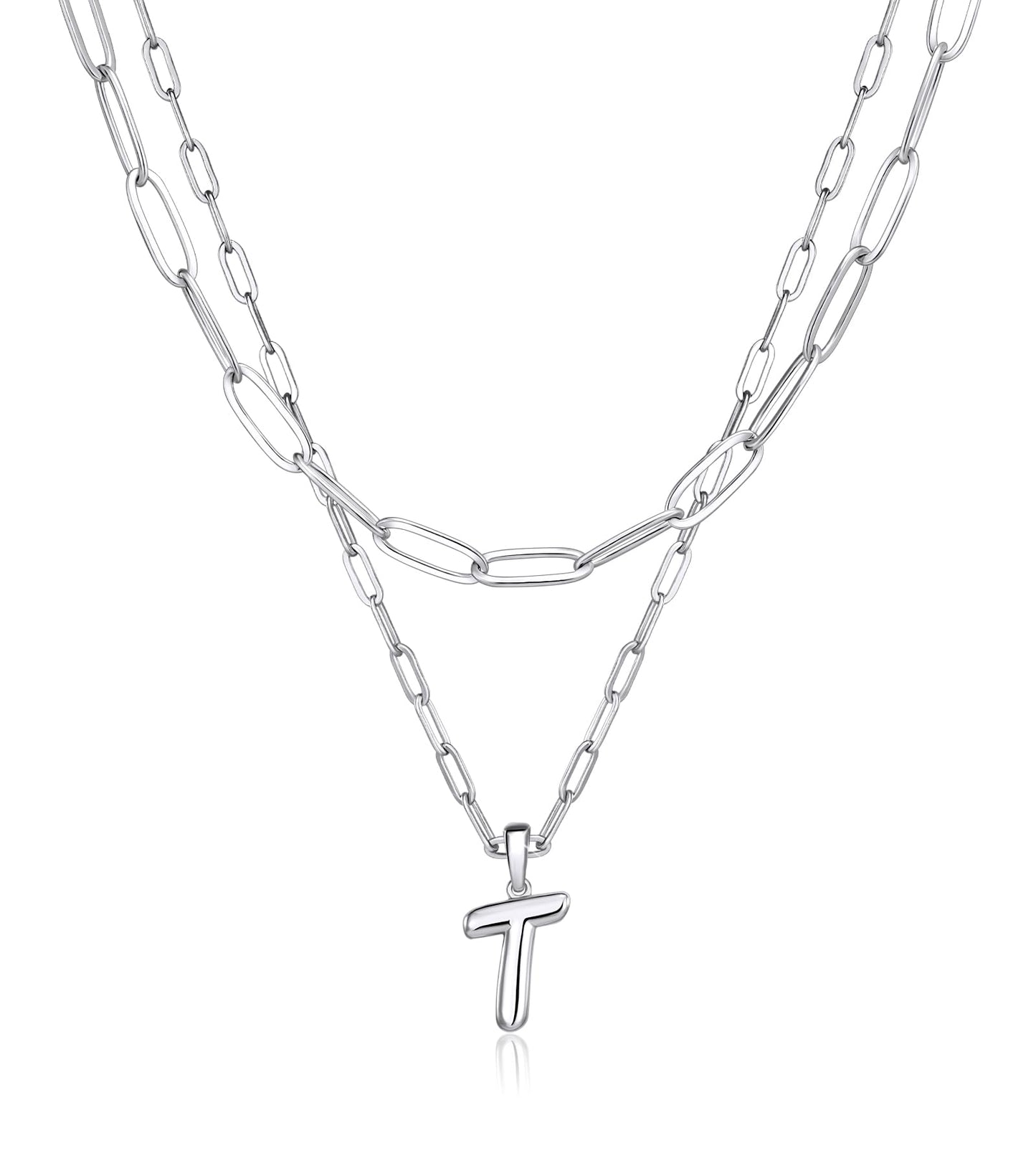 adoyi Silver Initial Necklace for Women 14k Gold Plated Layered Bubble Letter Necklaces Trendy Jewelry Chain Name T Pendant Necklace Stack Birthday Valentines Gifts