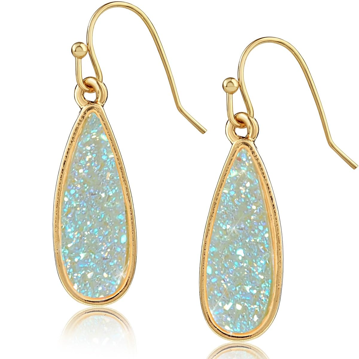 Mint Green Earrings for Women Dangle - Simulated Aqua Teal Simulated Druzy Earrings for Women, Sparkly Dangly Boho Statement Drops, Elegant Hanging Dangling Green Stone, Dainty Long Teardrop Jewelry