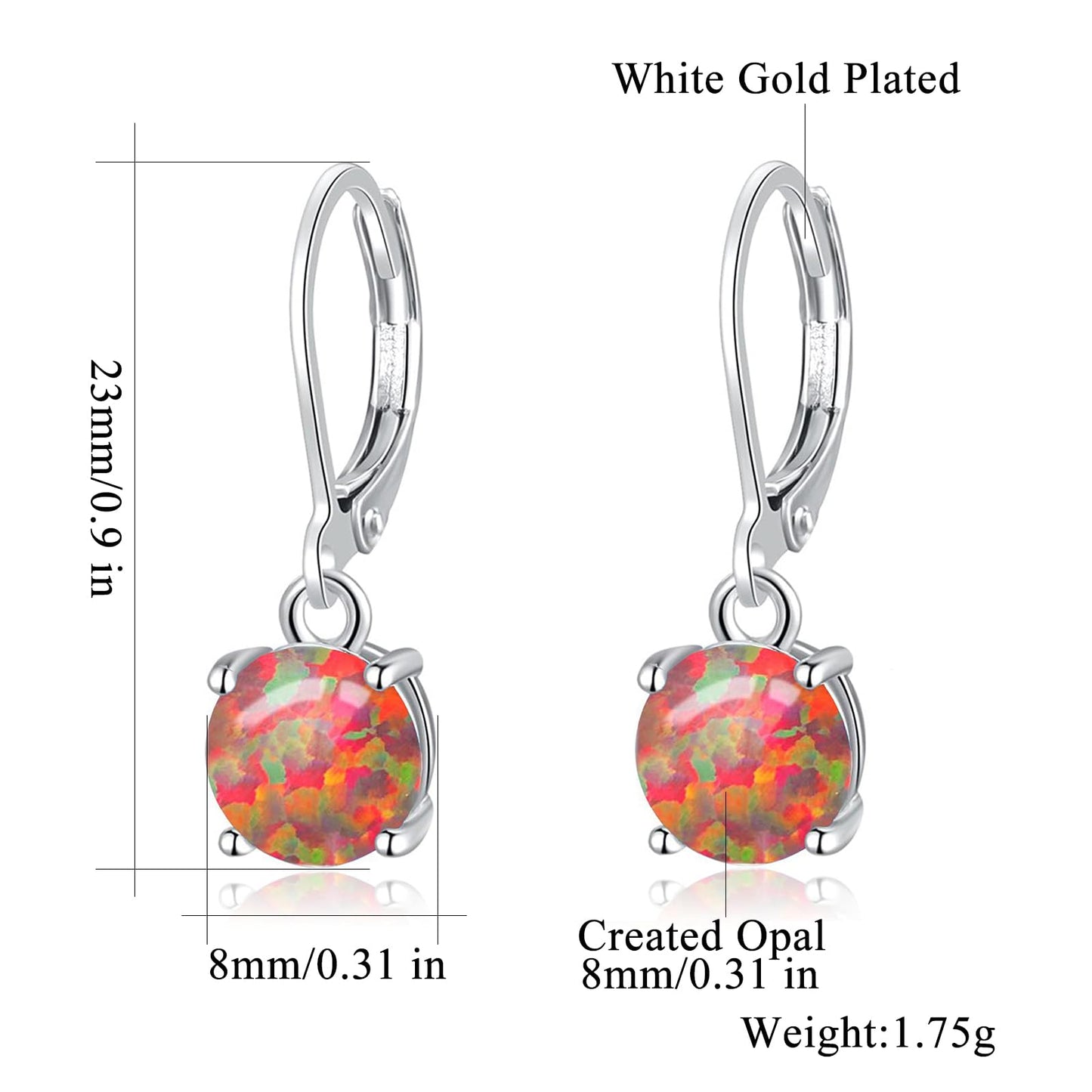 CiNily Orange Opal Dangle Earrings for Womens Leverback Drop Earrings for Her Rhodium Plated Gemstone Jewelry Mother's Day Dangle Drop Earrings