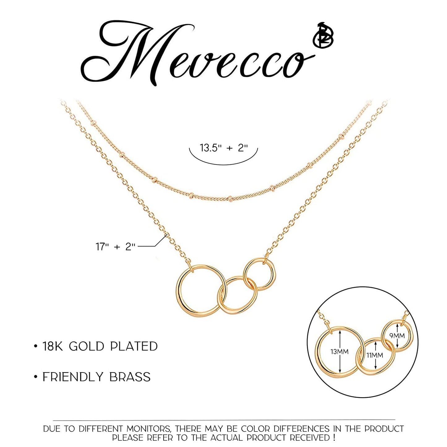 MEVECCO Gold Dainty Generations Necklace for Grandma Layered 3 Circles Necklace 18k Gold Plated 3 Interlocking Infinity Circles Mom Mothers Day Jewelry