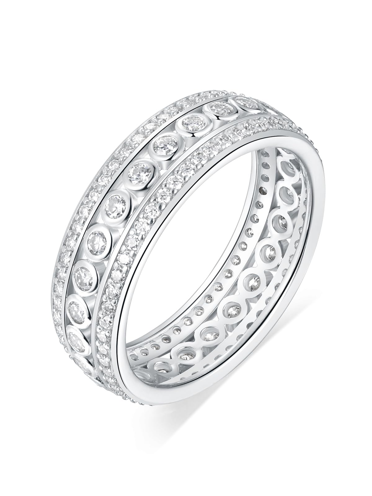Frbod Women's 925 Sterling Silver Rings Moissanite Stackable Ring for Men Thick Diamond Eternity Band Gifts Size 9.5