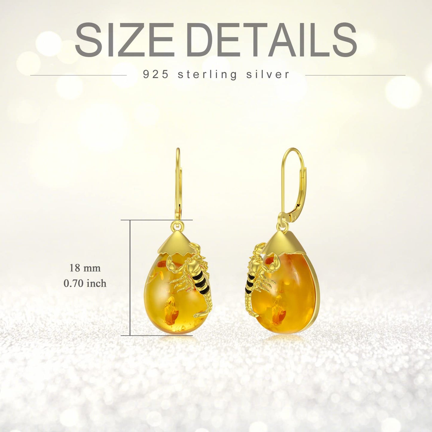 TIGER RIDER Scorpion Amber 925 Sterling Silver French Clasp Earrings Dangle Earrings Jewelry Gift for Women