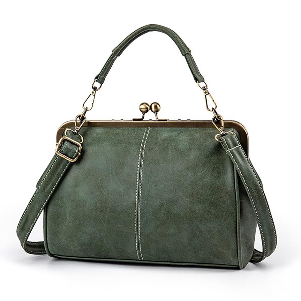 EDIWER Handbag for Women Leather Shoulder Bag Kiss Lock Top Handle Satchel Purse Vintage Crossbody Bag Evening Clutch Purses