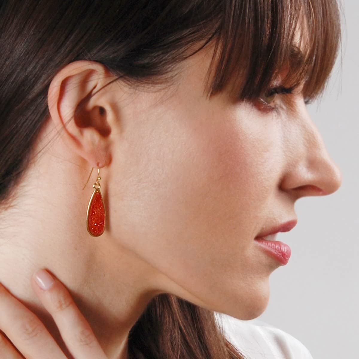 Simulated Druzy Drop Dangles - Sparkly Bohemian Long Teardrop Dangly Earrings for Women, Gold Tone - Red Stone