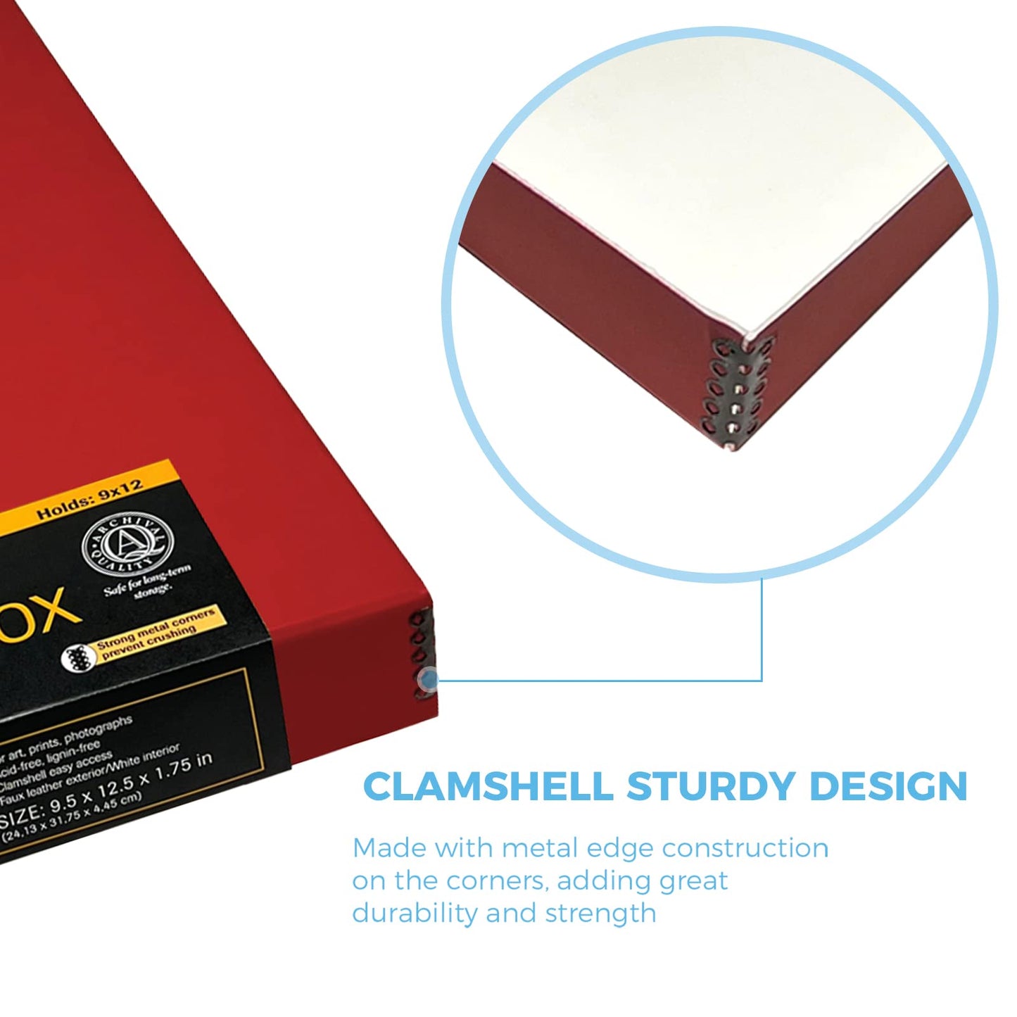 Lineco Folio Storage Box, Faux Leather Cover, Clamshell Design, 9.5x12.5x1.75 Inches, Archival Boxboard, Preserve Photos, Cards, Magazines, Documents, Art, Ephemera, Family Records, Red, Pack of 1