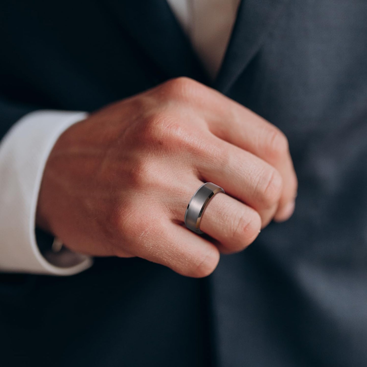 King Will Gunmetal Gray 8mm Basic Wedding Ring For Men with Brushed Matte Surface Beveled Polished Edge Comfort Fit Size 10