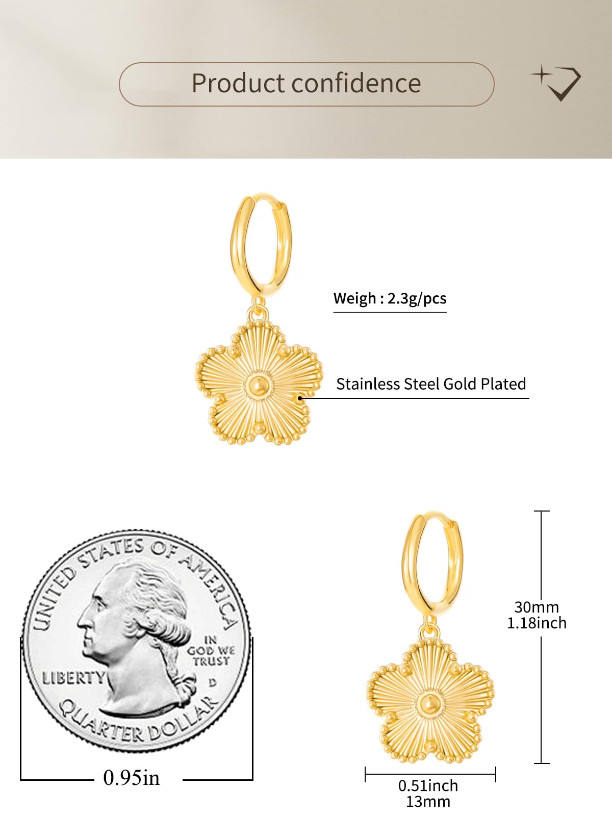 Gold Plated Five Leaf Clover Dangle Earrings for Women Lucky Flower Jewelry (Gold-14K Gold Plated)