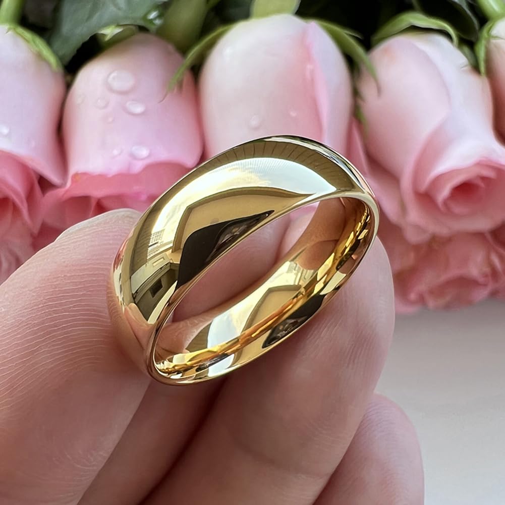 TUTISS 7mm Gold Tungsten Rings for Men Women Engagement Wedding Bands Domed Polished Comfort Fit Size 12