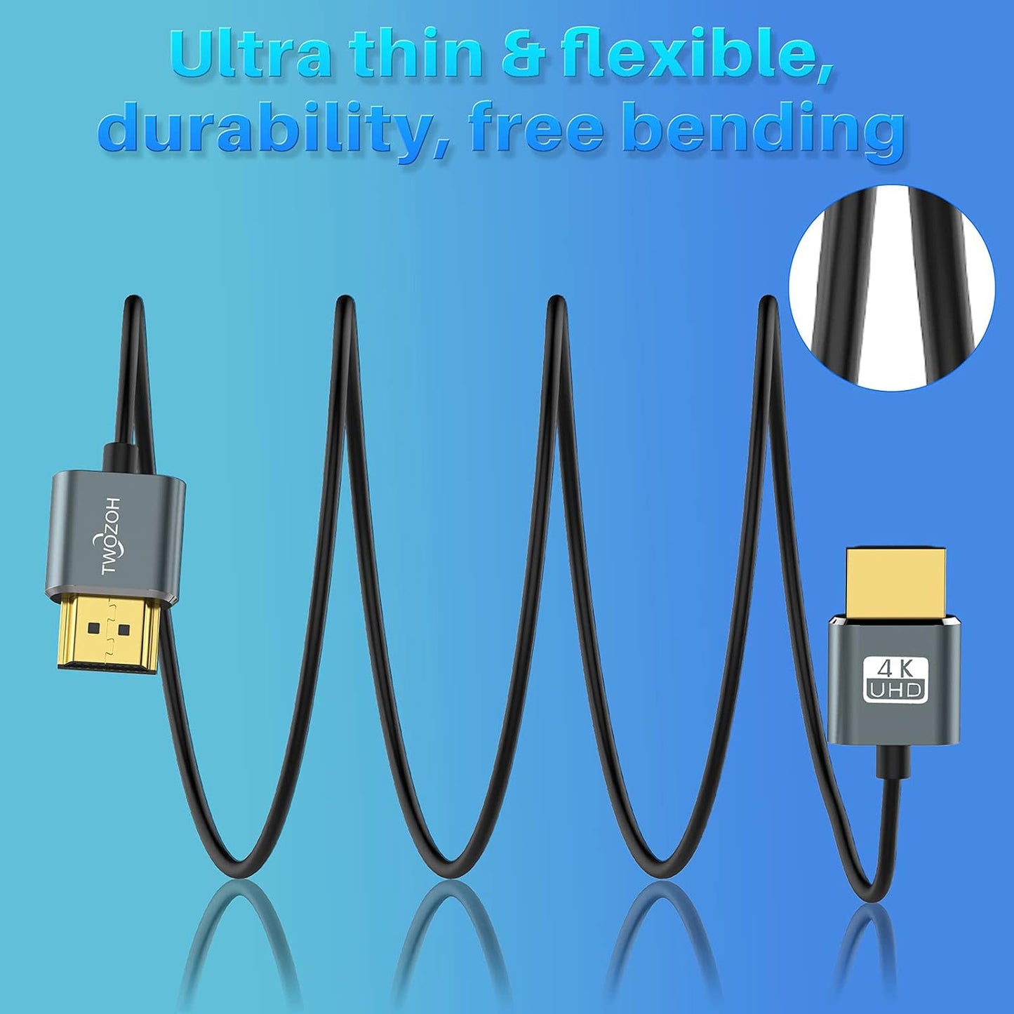 Twozoh 1.6FT 2 Pack, 4K@60Hz 18gbps 2160P/1080P Flexible & Slim HDMI Cable Ultra Thin HDMI Cord Supports High Speed