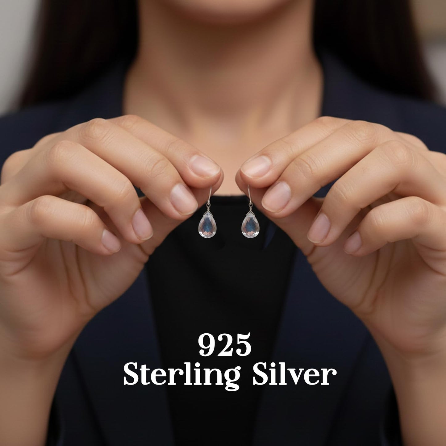 GemInspire Rainbow Moonstone Teardrop Dangle Earrings for Women, Leverback Pear Shaped Gemstone, 925 Sterling Silver Leverback, Handmade June Birthstone Jewelry Gift