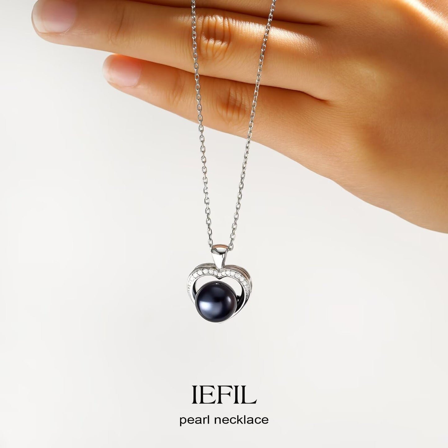 Iefil Black Pearl Necklace for Women, Pearl Jewelry | Birthday Gifts for Women, Wife Birthday Gift Ideas