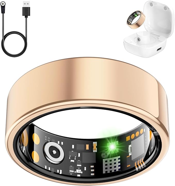 Smart Health Ring for Women Men, Fitness Tracker Ring with Heart Rate, Blood Oxygen, Sleep Tracker, Step Tracker, No Subscription Fee, IP68 Waterproof Smart Ring for iPhone & Android (Rose Gold, 7#)