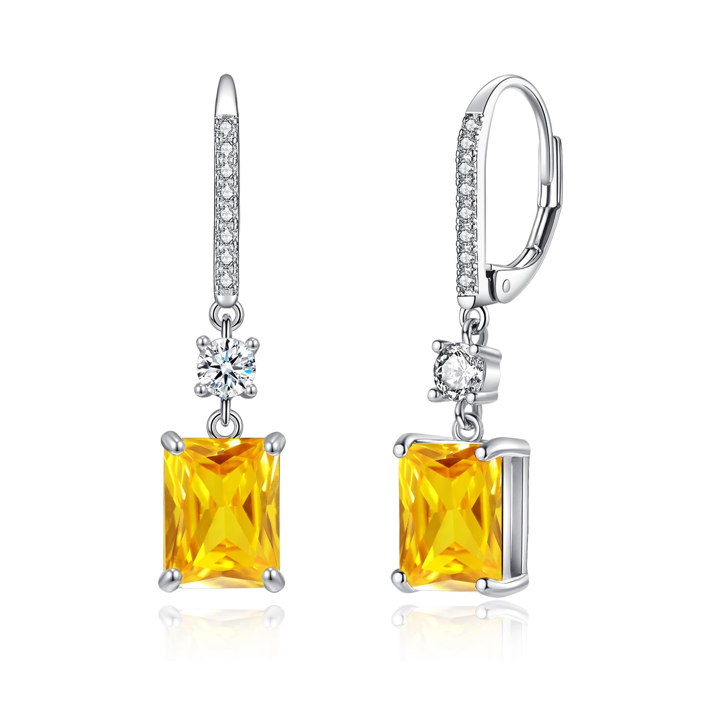 CiNily Leverback Earrings for Women Rectangular-cut Drop Dangle Earring Hypoallergenic, 14K White Gold Plated Yellow Cubic Zircon Earrings Diamond Dangle Ear Rings Jewelry Birthday