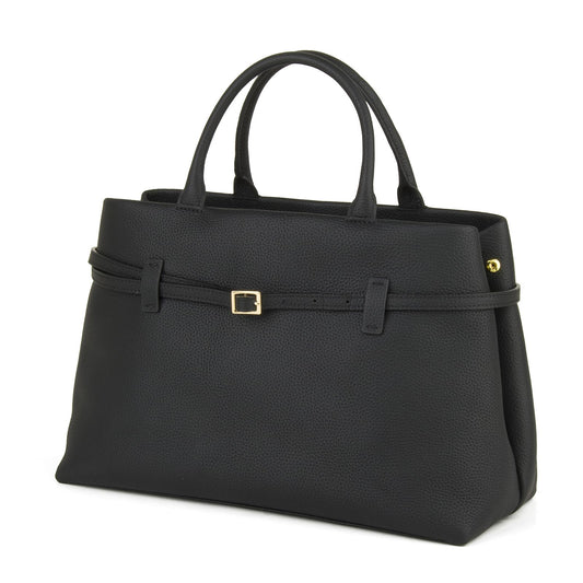 DONNAIN Full-Grain Cow Leather Top Handle Satchel, Tote Bag for Women Work and Shoulder Crossbody Bag with Adustable Strap (Black)