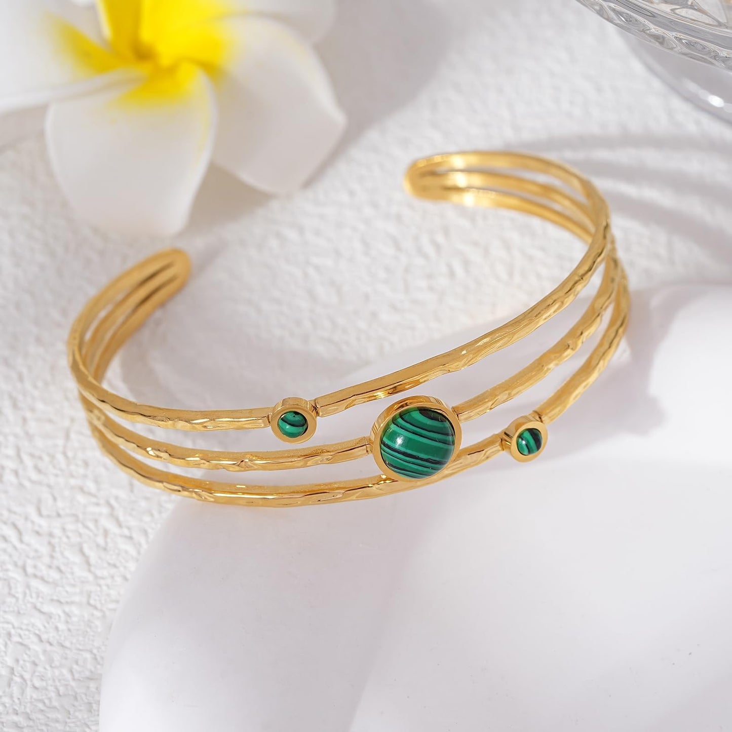 TaYolnFaSo Natural Stone Cuff Bracelets for Women 18k Gold Plated Adjustable Open Wide Cuff Bracelet Jewelry Valentine's Day Gifts for Wife Girlfriend Mother