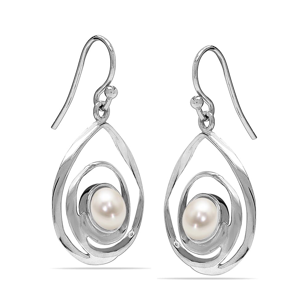 LeCalla 925 Sterling Silver Dangle Drop Earrings | Freshwater Pearl Drop Earring French Wire Earring Back for Women - 25MM