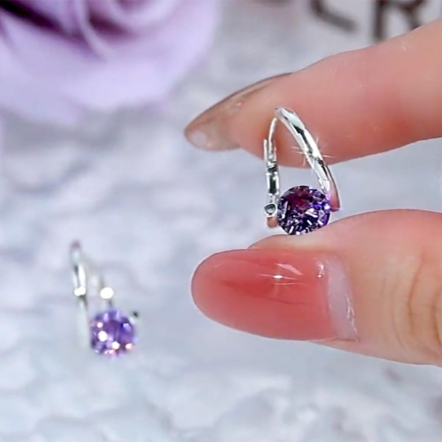 Halolux Lymphvity Germanium Earrings Atheniz Lymphatic Earrings Lymphatic Germanium Earrings Lymphatic Drainage Earrings Sparkle CZ Hoop Earrings for Women (2pair purple)