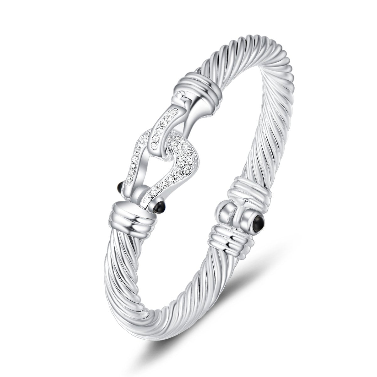 UNY JEWEL Twisted Cable Bracelet Luxury Inspired Women Jewelry Horse Shoe Cuff Open Bangle Christmas Gifts (Silver)