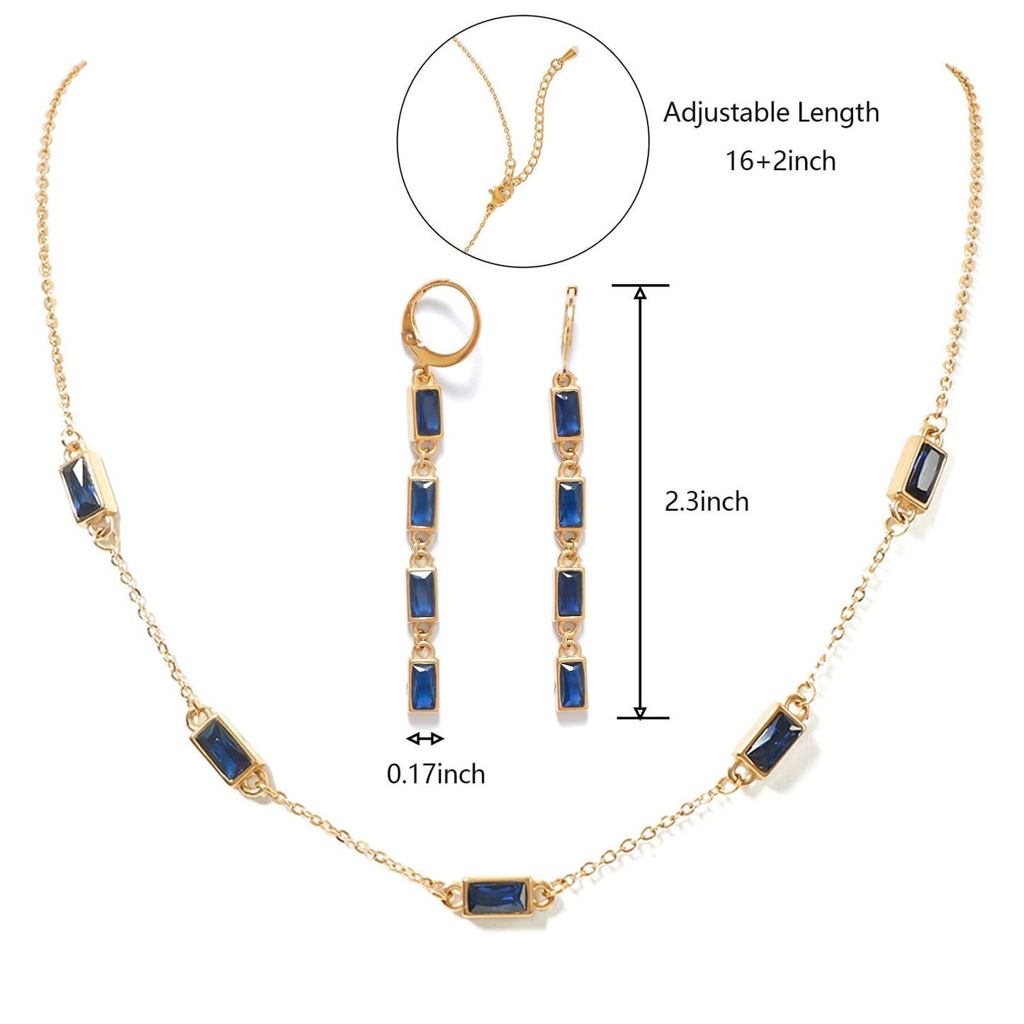 TaYolnFaSo Emerald-cut Sapphire Jewelry Set for Women 18k Gold Plated Blue Necklace Earrings September Birthstone Sapphire Jewelry Prom Wedding Birthday Valentine's Day Gift for Girlfriend Wife