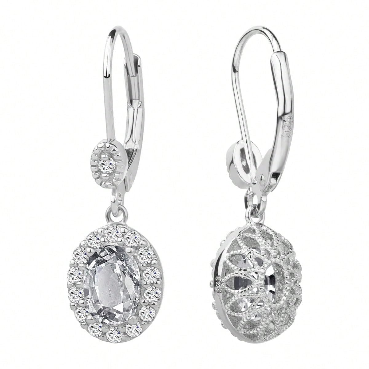ZVVBOO Vintage 925 Sterling Silver Cubic Zirconia Drop Earrings For Women Oval CZ Leverback Dangle Earrings Jewelry Gifts