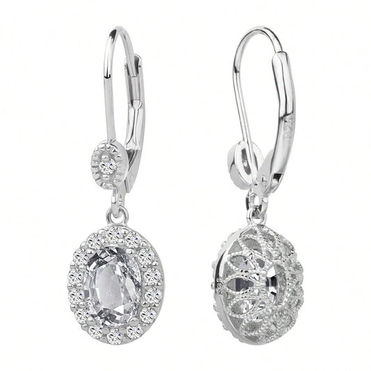 ZVVBOO Vintage 925 Sterling Silver Cubic Zirconia Drop Earrings For Women Oval CZ Leverback Dangle Earrings Jewelry Gifts