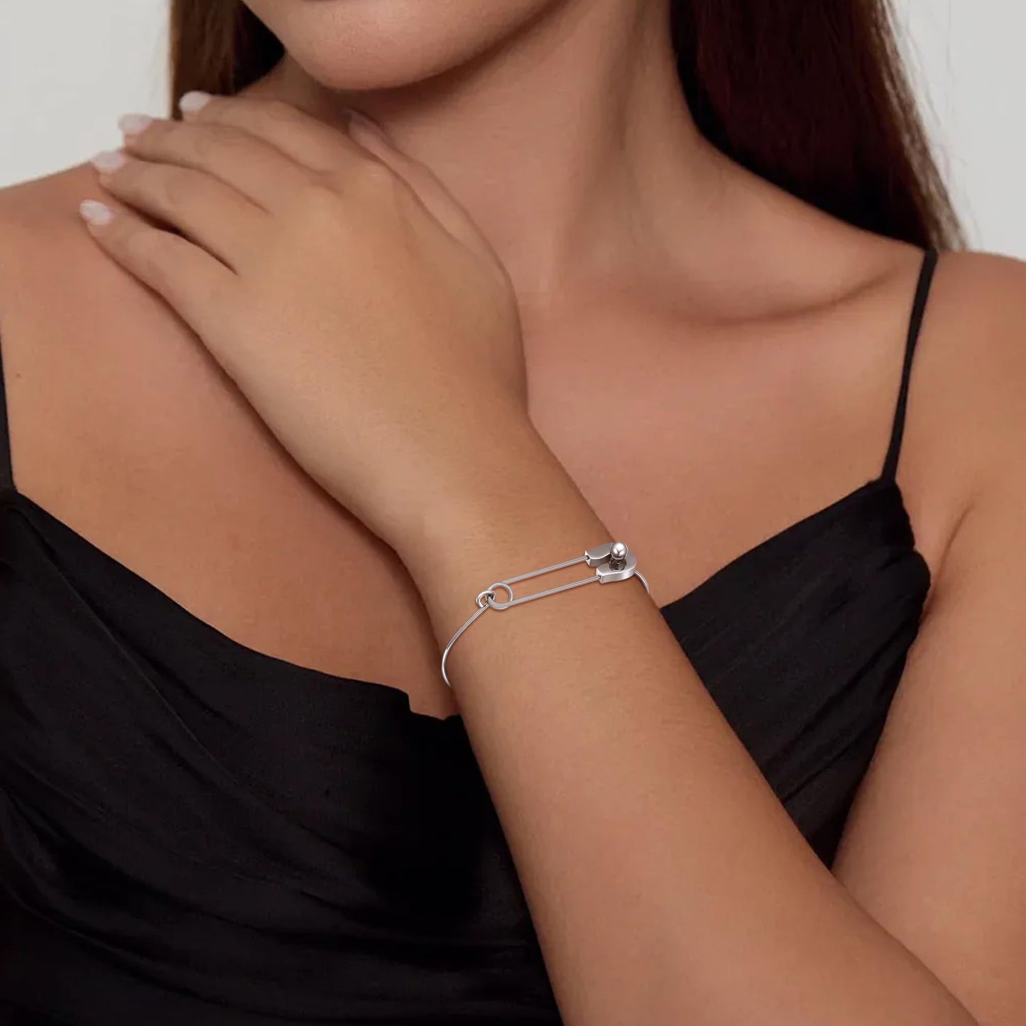 AILUOR Fashion Safety Pin Hook Bangle Bracelet, Vintage Punk Classic Simple Love Bracelet Jewelry Unisex (Silver)