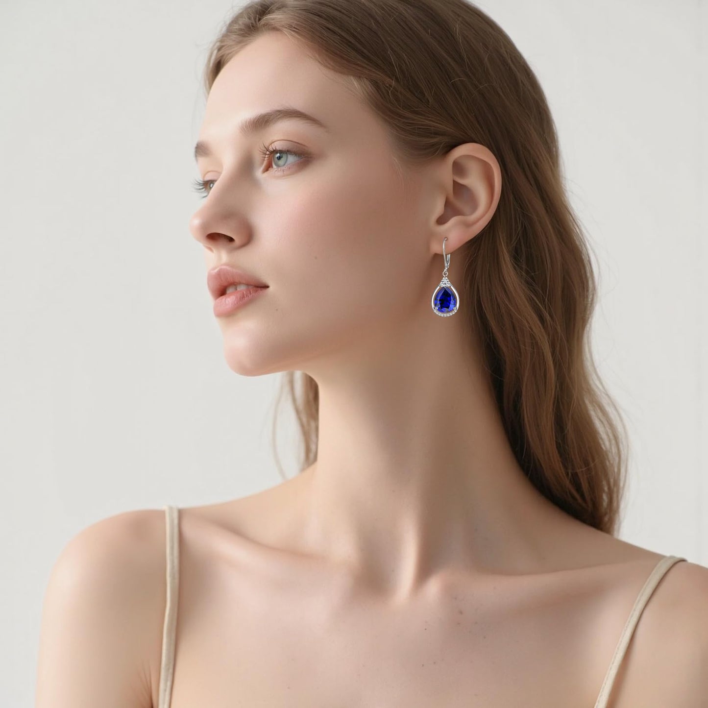 Sterling Silver Birthstone Earrings AAAAA Cubic Zirconia Teardrop Dangles Jewelry Christmas Gifts for Women (September birthstone earrings-sapphire earrings)