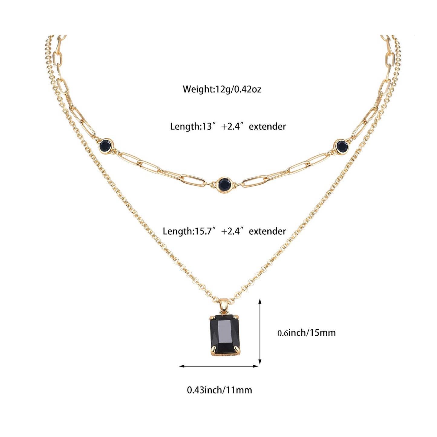 VANGETIMI Black and Gold Layered Pendant Necklaces for Women 14k Gold Plated Crystal Choker Necklace Paperclip Rhinestone Necklace Party Prom Jewelry